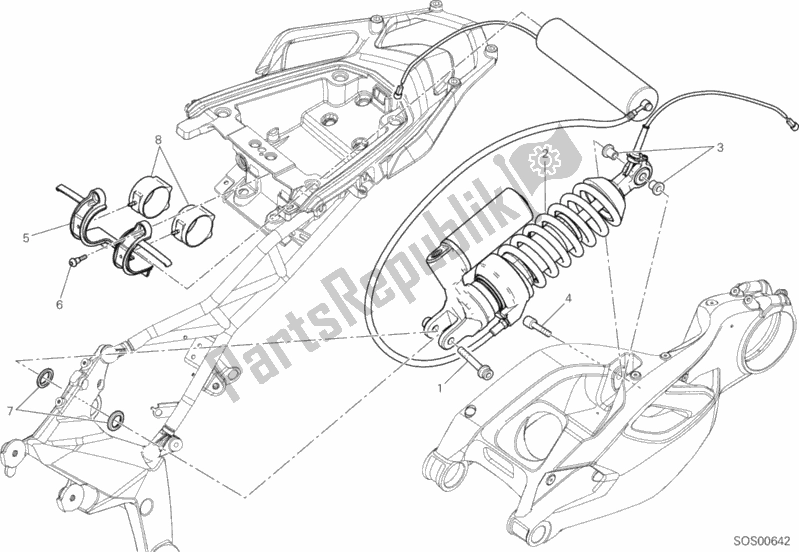 All parts for the Rear Shock Absorber of the Ducati Multistrada 1200 S Touring Brasil 2015